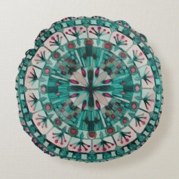Boho Mosaic Tile Teal Ocean - Round Cushion