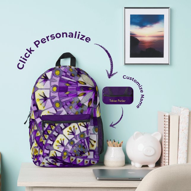 Boho Mosaic Tile Violet Flame - Printed Backpack (Creator Uploaded)