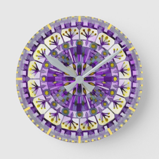 Boho Mosaic Tile Violet Flame -  Round Clock (Front)
