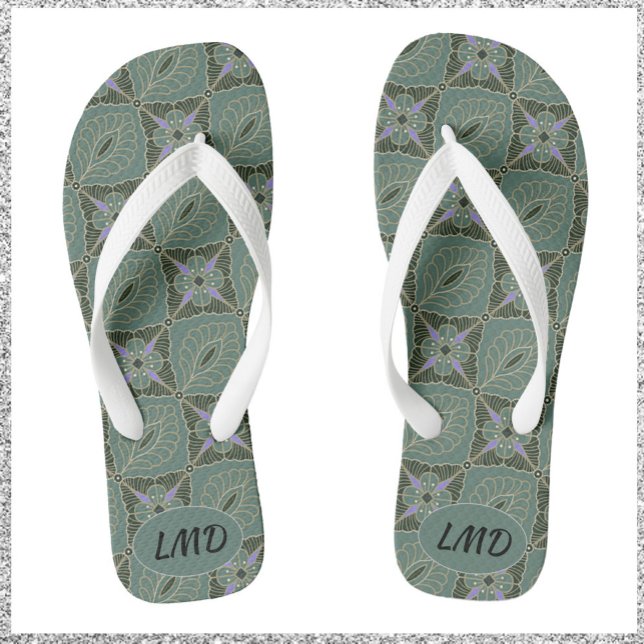 Boho Moss Green Batik Print Jandals (Creator Uploaded)