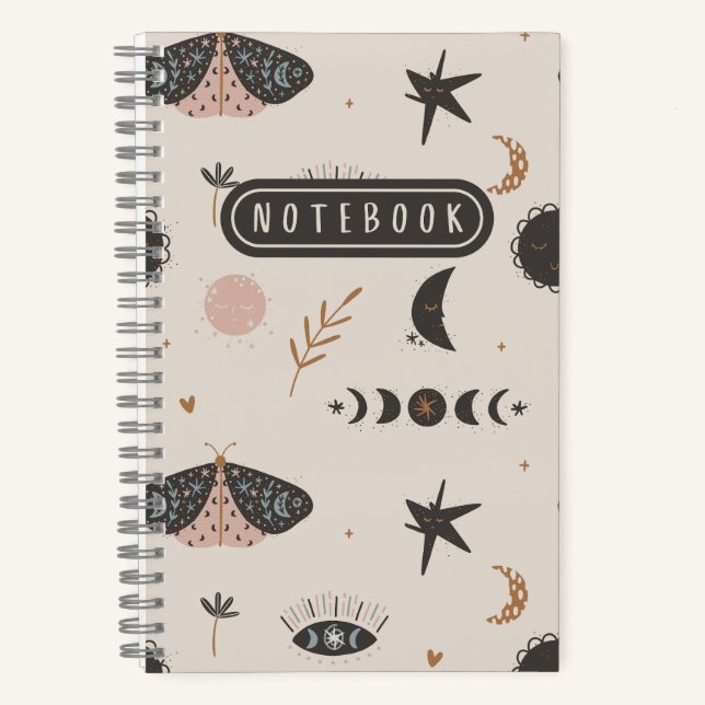 Boho Moth and Celestial  Notebook (Front)