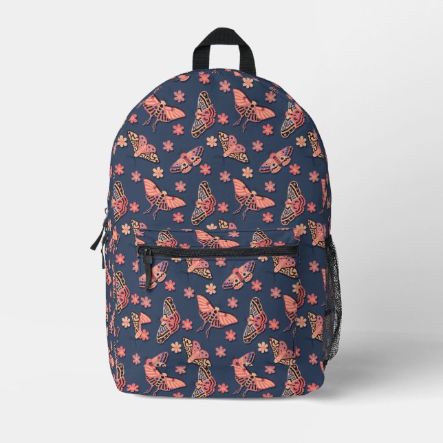 Boho Moth Pattern Aesthetic Printed Backpack (Front)