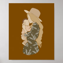 Boho Mother Holding Baby Botanical Dress Art