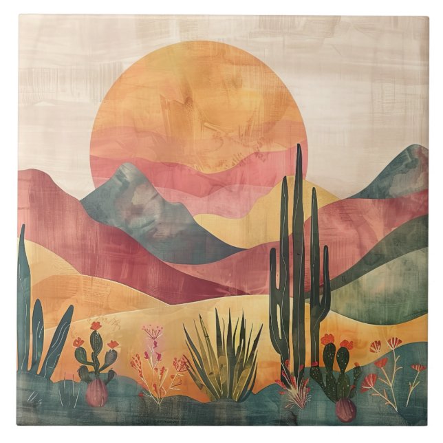 Boho Mountain Abstract  Tile (Front)