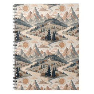 Boho Mountain River Abstract Landscape Pattern Art Notebook