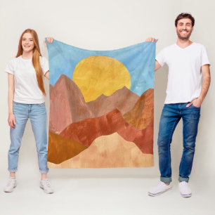 Boho Mountain Sunset – Warm Earth Tone Landscape Fleece Blanket