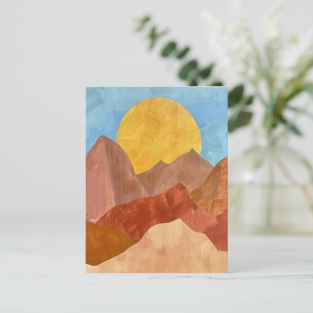 Boho Mountain Sunset – Warm Earth Tone Landscape Postcard (Standing Front)