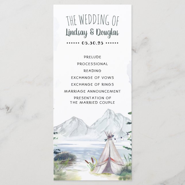 Boho Mountains Adventure Wedding Programs Programme (Front)