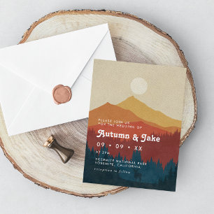Boho Mountains and Forest 1970's Retro Wedding Invitation