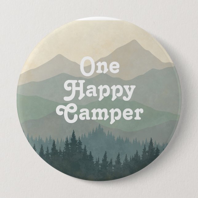 Boho Mountains One Happy Camper Boys 1st Birthday 10 Cm Round Badge (Front)