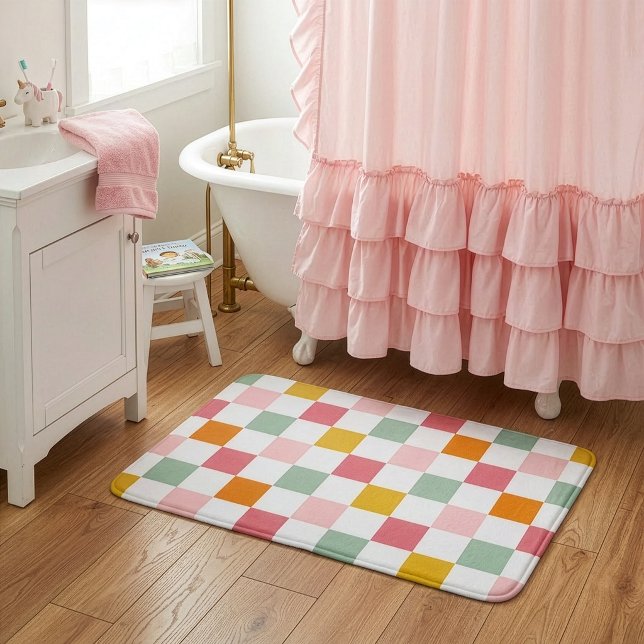 Boho Multicolor Chequerboard Bath Mat (Creator Uploaded)