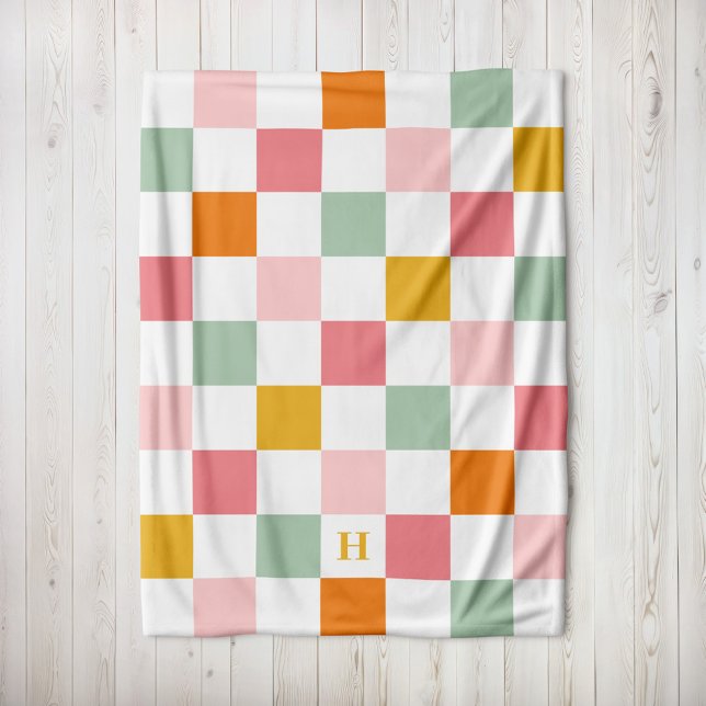 Boho Multicolor Chequerboard Monogram Fleece Blanket (Creator Uploaded)