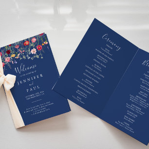 Boho Multicolor Wildflower Folded Wedding Programme