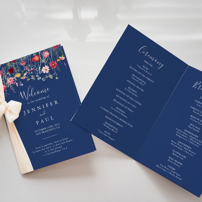Boho Multicolor Wildflower Folded Wedding Programme (Creator Uploaded)