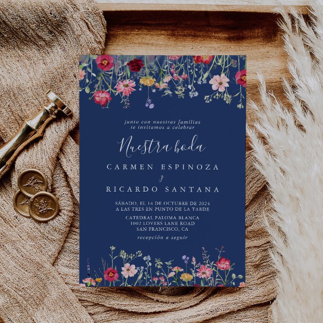 Boho Multicolor Wildflower Nuestra Boda Wedding Invitation (Creator Uploaded)