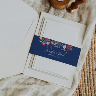 Boho Multicolor Wildflower Wedding  Invitation Belly Band