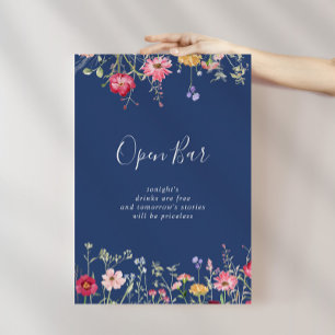 Boho Multicolor Wildflower Wedding Open Bar Sign