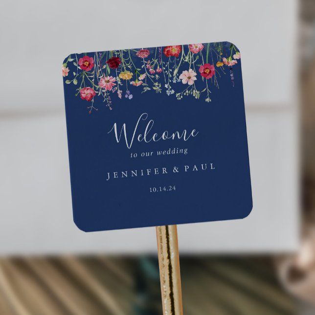 Boho Multicolor Wildflower Wedding Welcome Square Sticker (Creator Uploaded)