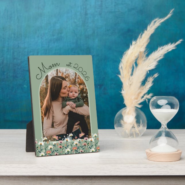 Boho Mum Established Sage Green Custom Photo Plaque (Side)