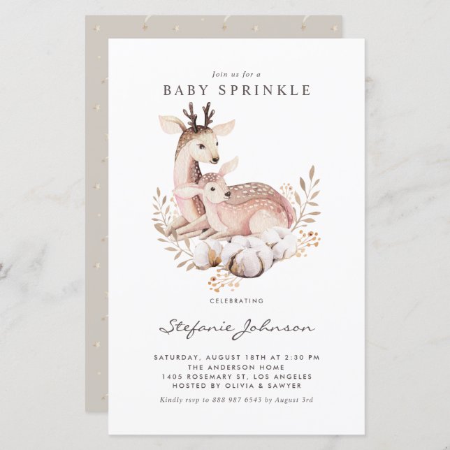 Boho Mummy and Baby Deer Baby Shower Invitation (Front/Back)