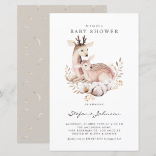 Boho Mummy and Baby Deer Baby Shower Invitation