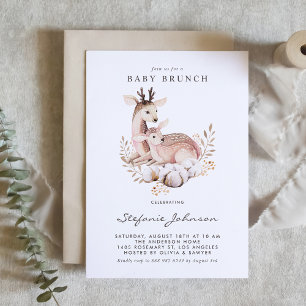 Boho Mummy and Baby Deer Woodland Baby Brunch Invitation