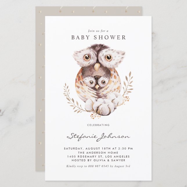 Boho Mummy and Baby Owl Baby Shower Invitation (Front/Back)