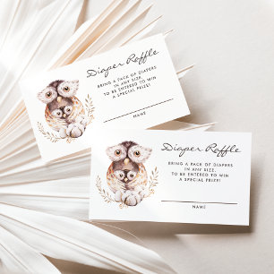 Boho Mummy and Baby Owl Diaper Raffle Card