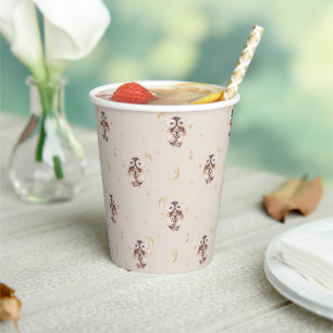 Boho Mummy and Baby Owl Pattern Baby Shower Paper Cups