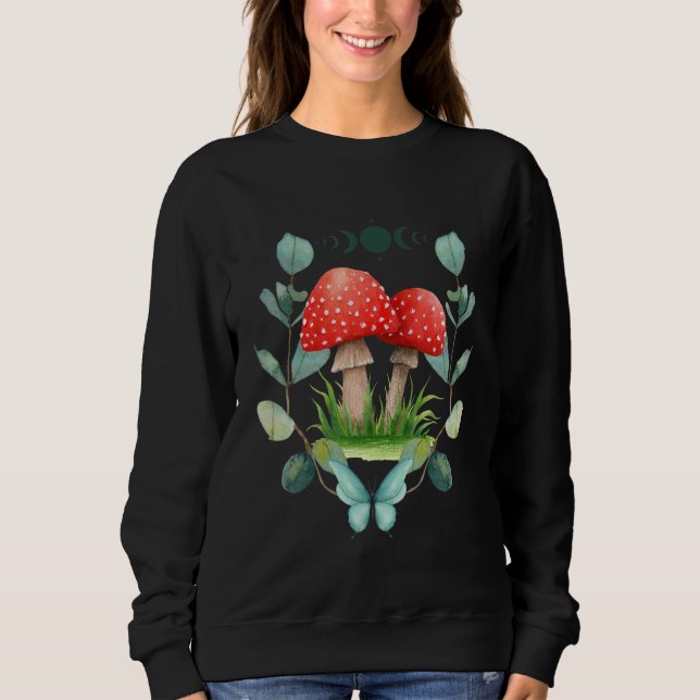 Boho Mushroom Butterfly and Moon Phase Design Sweatshirt (Front)