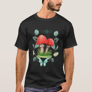 Boho Mushroom Butterfly and Moon Phase Design T-Shirt