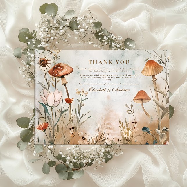 Boho Mushroom Wildflower Wedding Thank You Card (Creator Uploaded)