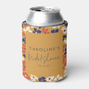Boho Mustard Blue Botanical Bridal Shower Custom Can Cooler
