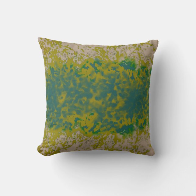 Boho Mustard Splatter Teal Design Cushion (Front)