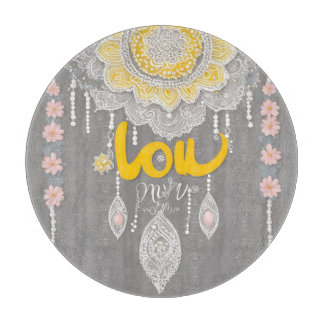 Boho Mustard Yellow Lace Mandala AI art  Cutting Board