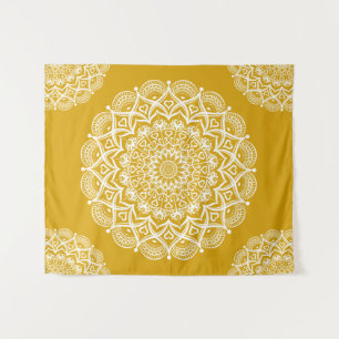 Boho Mustard Yellow Mandala Tapestry