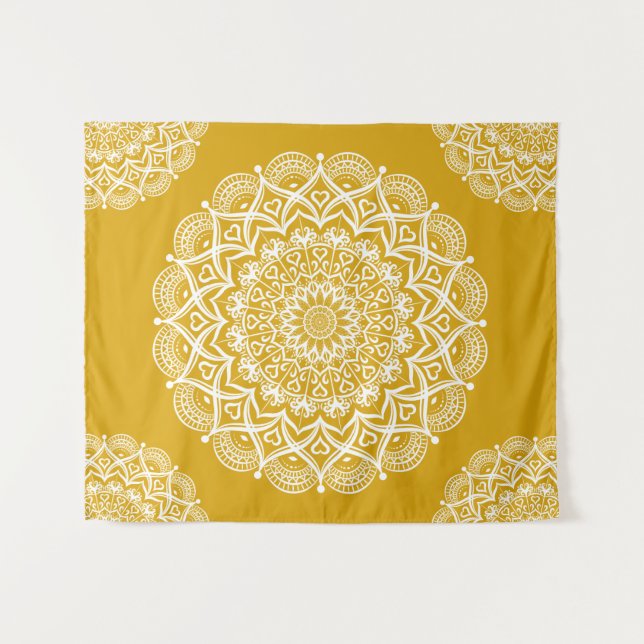 Boho Mustard Yellow Mandala Tapestry (Front (Horizontal))