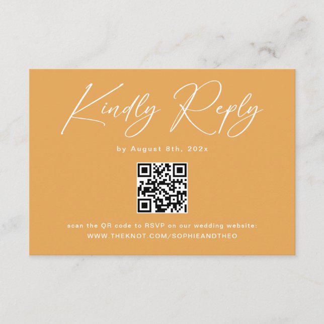 Boho Mustard Yellow QR Code Wedding RSVP Enclosure Card (Front)