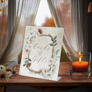 Boho Muted Fall Floral Bridal Cards and Gifts Pedestal Sign