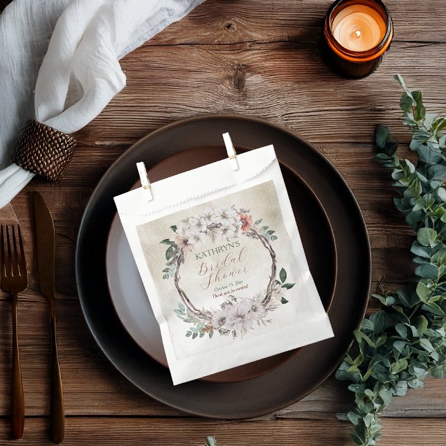 Boho Muted Fall Floral Bridal Shower Favour Bags (Boho Muted Fall Floral and Grapevine Wreath "Fall in Love" Bridal Shower Collection Favor Bags)