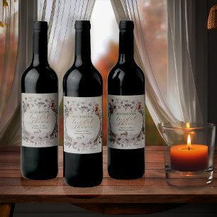 Boho Muted Fall Floral Bridal Shower Wine Label