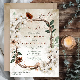 Boho Muted Fall Floral Fall in Love Bridal Shower Invitation