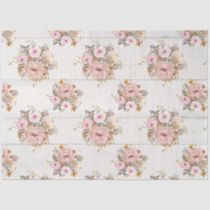 BOHO Muted Floral Watercolor White Wood Decoupage  Tissue Paper