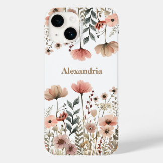Boho Muted Pink Watercolor Wildflowers Case-Mate iPhone 14 Case
