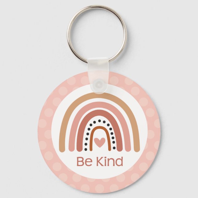Boho Muted Rainbow Be Kind Inspirational Quote Key Ring (Front)