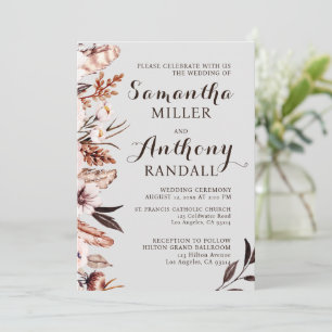 Boho Muted Watercolor Flowers Wedding Invitation