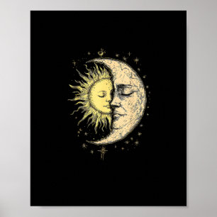 Boho Mystical Sun And Moon Aesthetic Vintage Poster