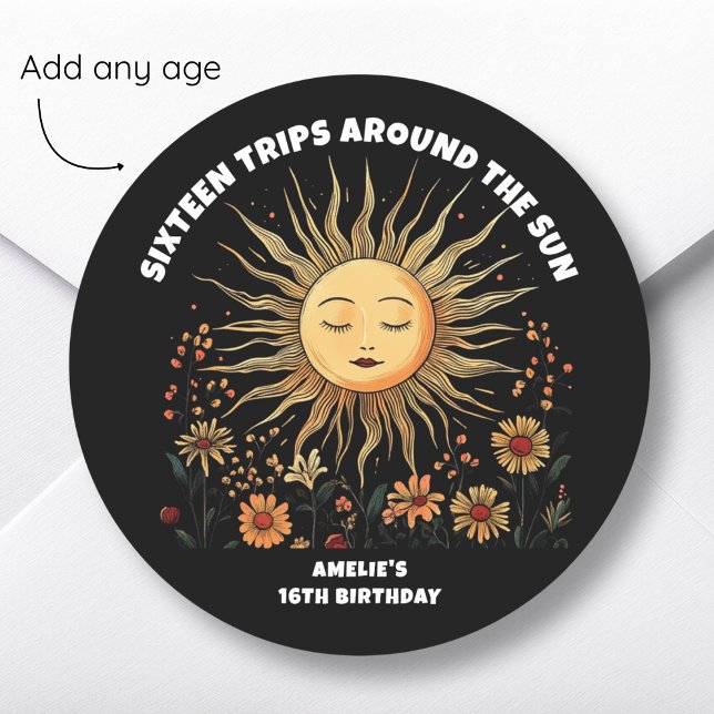 Boho Mystical Sun Birthday  Classic Round Sticker (Creator Uploaded)