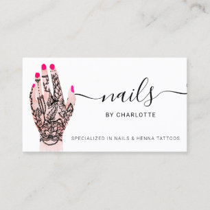 Boho nails technician henna tattoos illustration business card