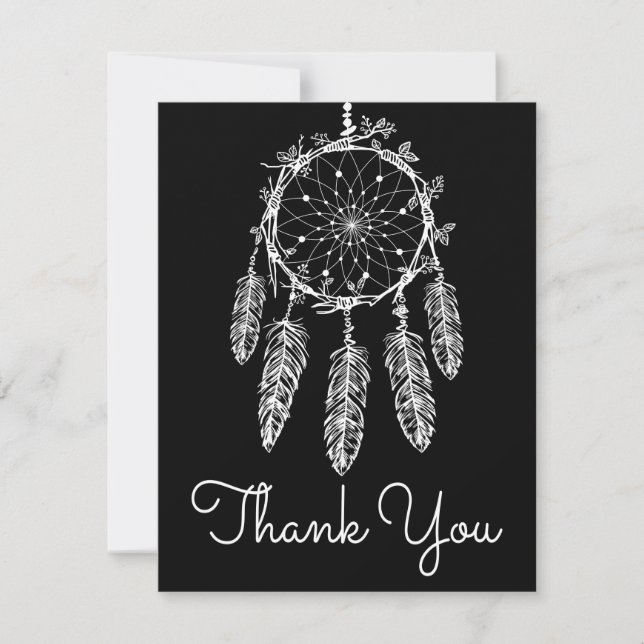 Boho Native American Black White Dream Catcher  Thank You Card (Front)